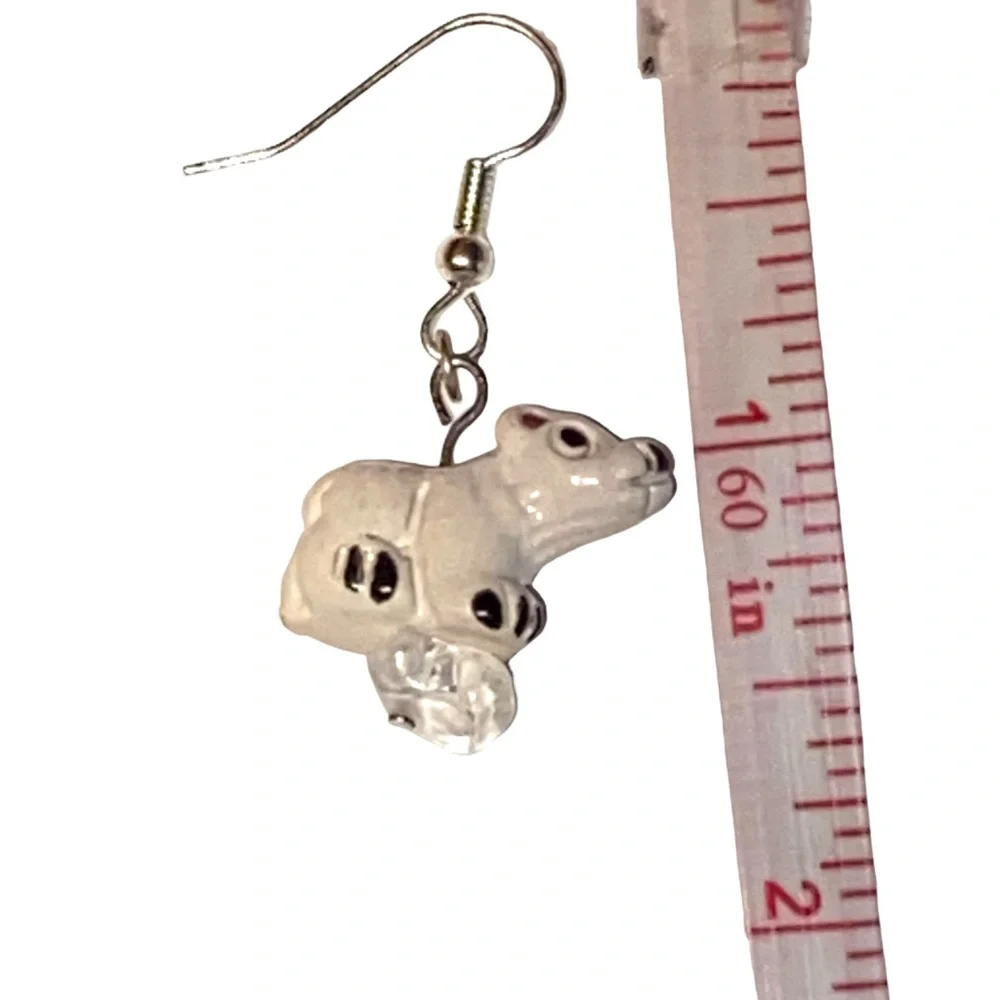 HAND CRAFTED Earrings Polar Bear Quartz Crystal Dangle Drop Long Ceramic Pierced - Picture 8 of 9